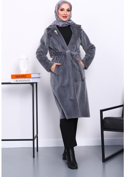 Füme Kruvaze Yaka Cepli Angora Kaşe Kaban fiyatları