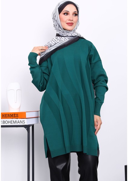 Zümrüt Yeşili Soğuk İplik Merserize Triko Tunik modelleri
