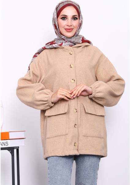 Vizon Kapüşonlu Düğmeli İnce Kaşe Ceket modelleri