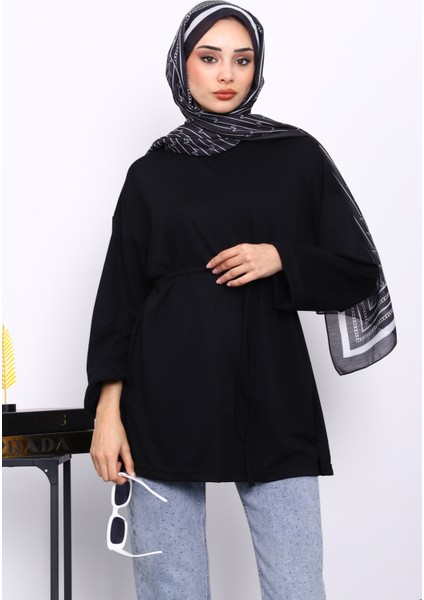 Siyah Yanları Yırtmaçlı Bel İpli Tunik modelleri