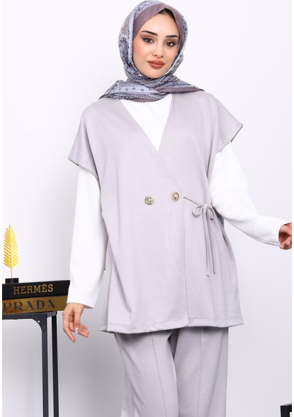 Gri Yelekli Tunik Pantolon Üçlü Takım modelleri