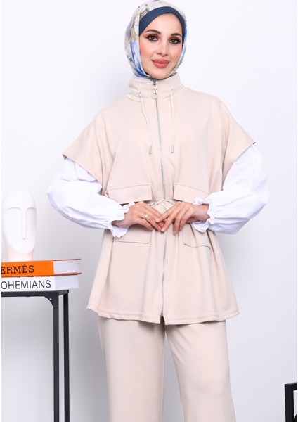 Taş Fermuarlı Yelek Pantolonlu Modal Takım modelleri