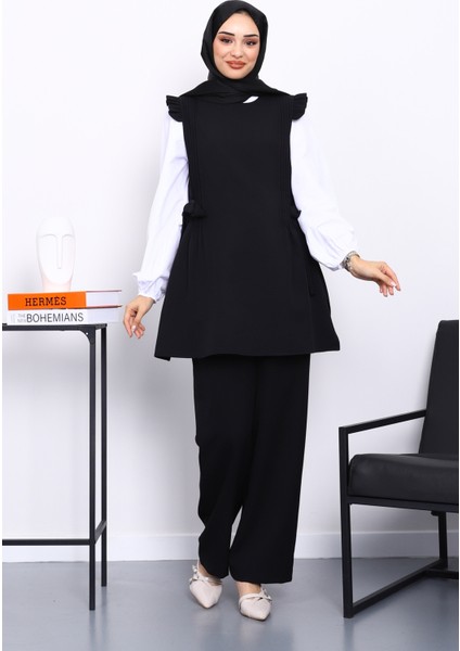 Siyah Gömlek Yelek Pantolonlu Üçlü Takım