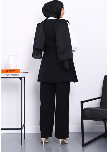 Siyah Gömlek Yelek Pantolonlu Üçlü Takım fırsatları