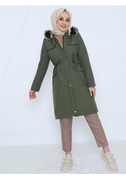 Alpaco Çıkma Kapşonlu Bağcıklı Bondit Kısa Kaban -Haki -Collectıon fiyatları