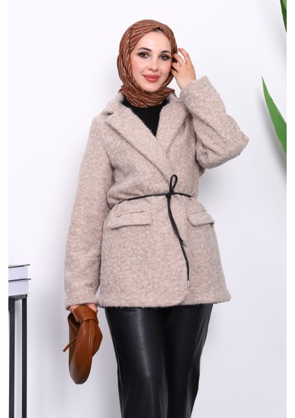 Taş Bel Bağlamalı Cepli Keçe Ceket