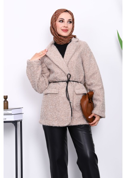 Taş Bel Bağlamalı Cepli Keçe Ceket modelleri