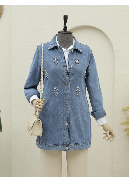 Alpaco Küme Taş Detaylı Düğmeli Kot Ceket -Buz Mavi -Collectıon fiyatları