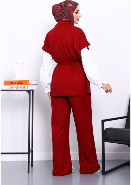 Bordo Fermuarlı Yelek Pantolonlu Modal Takım fırsatları