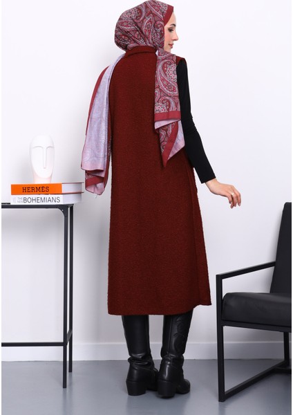 Bordo Düğmeli Uzun Buklet Yelek fırsatları