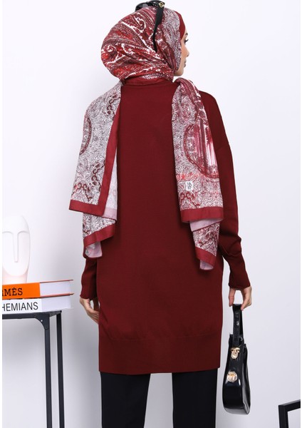 Bordo Kazayağı Desenli Soğuk İplik Triko Tunik fırsatları
