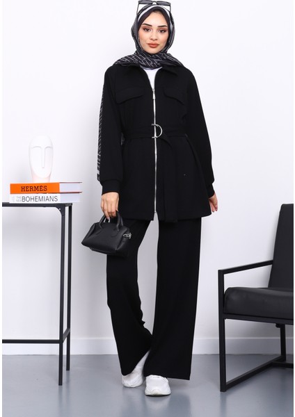 Siyah Sahte Cepli Bel Kuşaklı Modal Takım