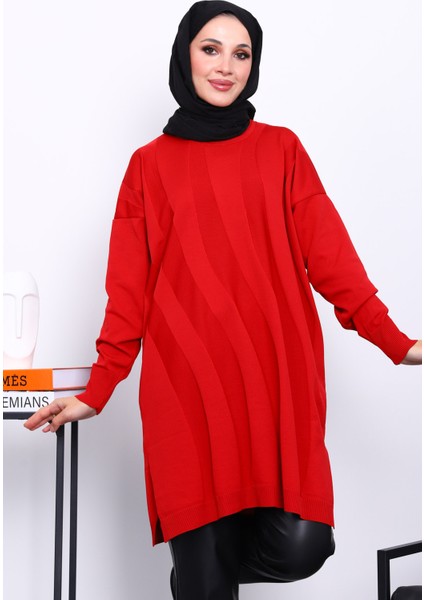 Kırmızı Soğuk İplik Merserize Triko Tunik