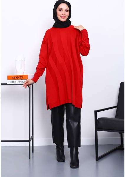 Kırmızı Soğuk İplik Merserize Triko Tunik fiyatları