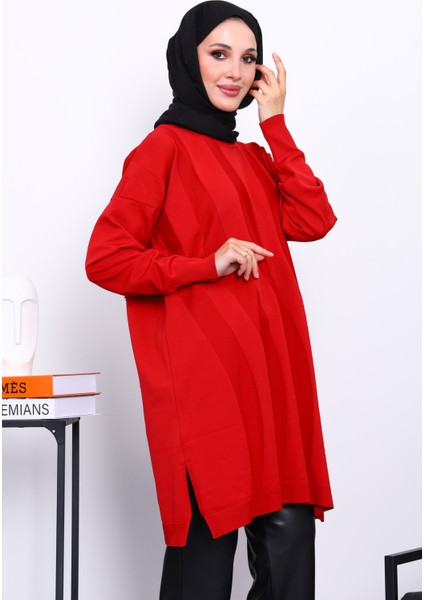 Kırmızı Soğuk İplik Merserize Triko Tunik modelleri