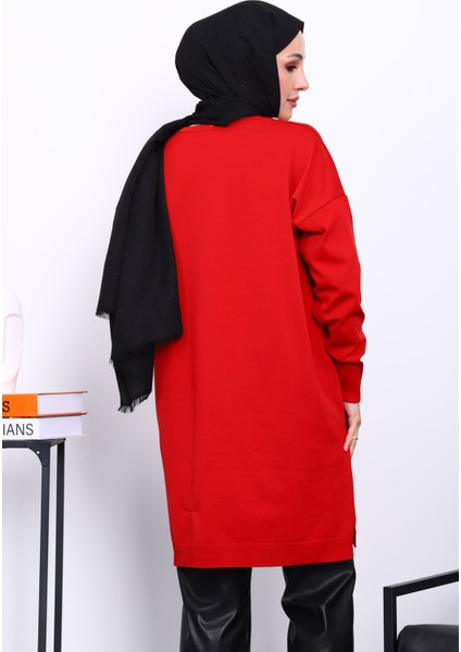 Kırmızı Soğuk İplik Merserize Triko Tunik fırsatları