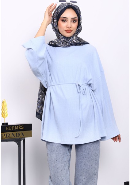 Bebe Mavi Bisiklet Yaka Bel Kuşaklı Tunik