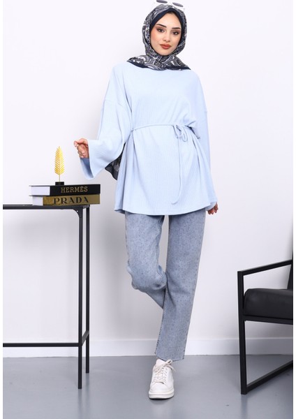Bebe Mavi Bisiklet Yaka Bel Kuşaklı Tunik fiyatları