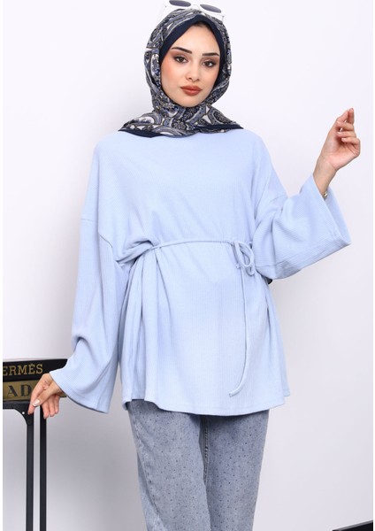 Bebe Mavi Bisiklet Yaka Bel Kuşaklı Tunik modelleri