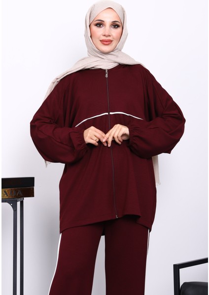 Mürdüm Fermuarlı Sweat Pantolonlu Modal Takım modelleri