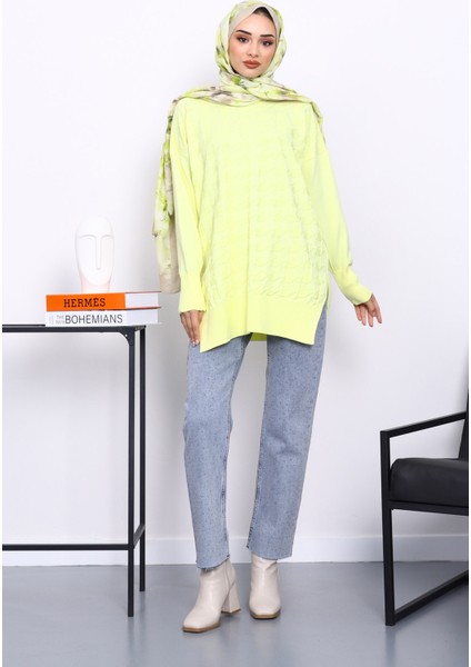 Sarı Kazayağı Desenli Soğuk İplik Triko Tunik fiyatları