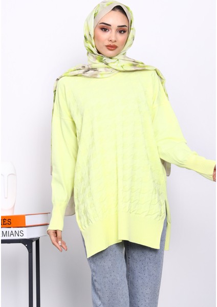 Sarı Kazayağı Desenli Soğuk İplik Triko Tunik modelleri