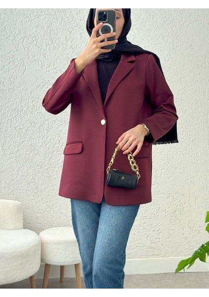 Alpaco Cepli Tek Düğmeli Likralı Ceket -Bordo -Collectıon