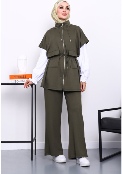 Haki Fermuarlı Yelek Pantolonlu Modal Takım fiyatları