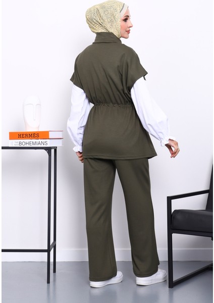 Haki Fermuarlı Yelek Pantolonlu Modal Takım fırsatları