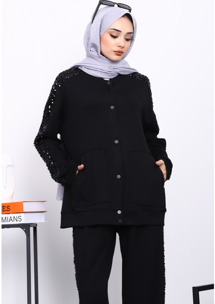 Siyah Pul Payetli Tunik Pantolonlu Takım modelleri