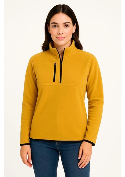 Polar Kazak - Dik Yaka, Yarım Fermuarlı, Fermuarlı Göğüs Cepli, Siyah Biyeli, Kışlık Rahat Regular Fit Günlük Model - Sarı modelleri