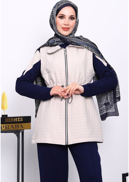 Lacivert Kapitone Yelekli Tunik Pantolonlu 3 Lü Takım modelleri