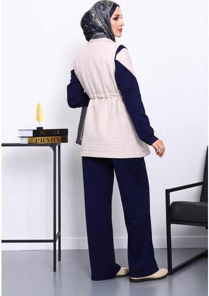 Lacivert Kapitone Yelekli Tunik Pantolonlu 3 Lü Takım fırsatları