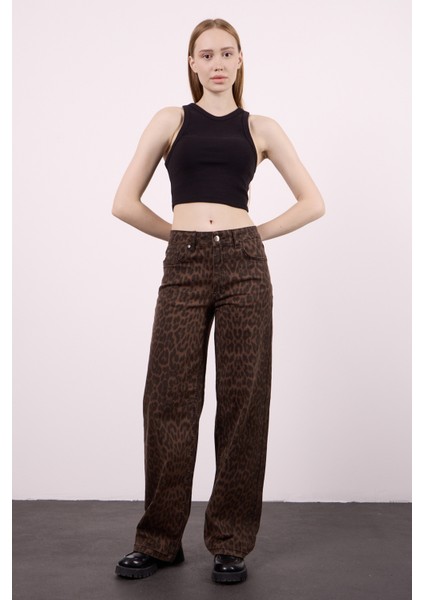 Elena 145 Yüksel Bel Leo Kahve Geniş Paça Pantolon Kadın fırsatları