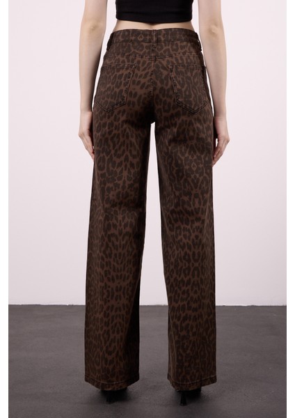 Elena 145 Yüksel Bel Leo Kahve Geniş Paça Pantolon Kadın indirimleri