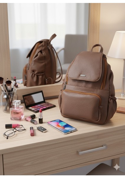 Kapaklı Sırt Çantası-Yıkama Suni Deri modelleri