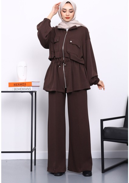 Kahverengi Fermuarlı Tunik Pantolonlu Modal Takım fiyatları