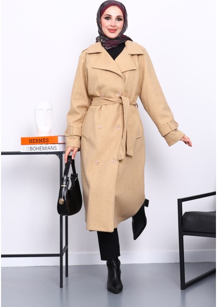 Vizon Kruvaze Yaka Kuşaklı Kaşe Kaban fiyatları