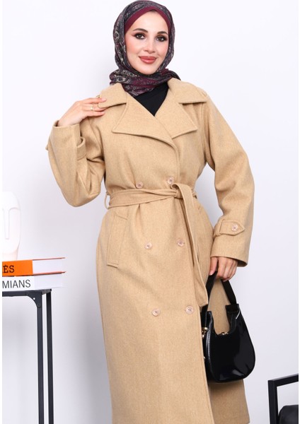 Vizon Kruvaze Yaka Kuşaklı Kaşe Kaban modelleri