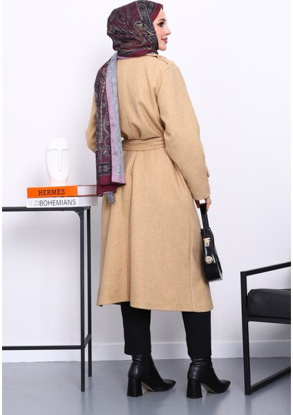 Vizon Kruvaze Yaka Kuşaklı Kaşe Kaban fırsatları