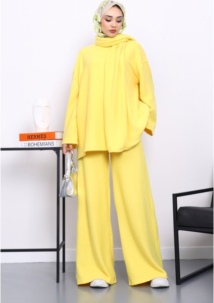 Sarı Atkılı Tunik Pantolonlu Fitilli Takım
