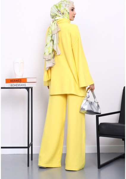 Sarı Atkılı Tunik Pantolonlu Fitilli Takım modelleri