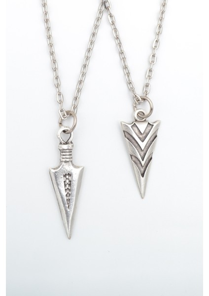 2'li Triagle Ok Ucu - Desenli Gümüş Kaplama Kolye Seti