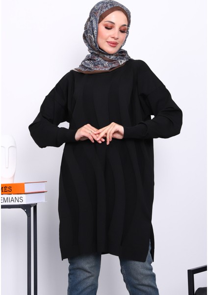 Siyah Soğuk İplik Merserize Triko Tunik modelleri