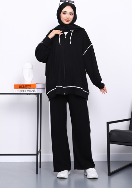 Siyah Kapşonlu Garnili Modal Takım fiyatları