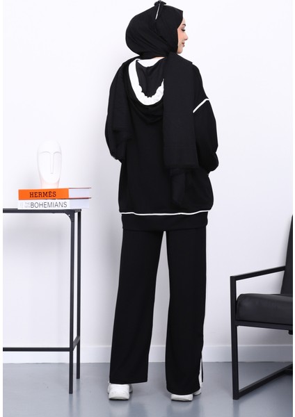 Siyah Kapşonlu Garnili Modal Takım fırsatları