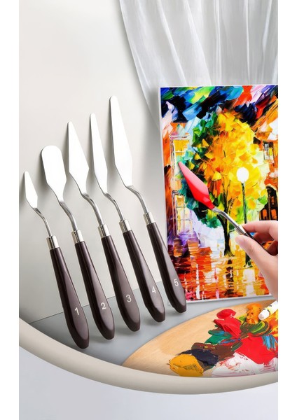 5 Parça Resim Spatula Seti Boya Palet Bıçağı Painting Knife CIN549
