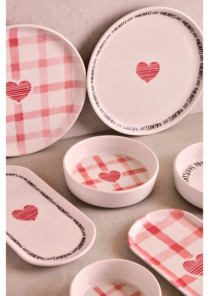 Hearts 14 Parça 6 Kişilik Kalpli Seramik Stackable Kahvaltı Seti Sunum Tabağı fırsatları