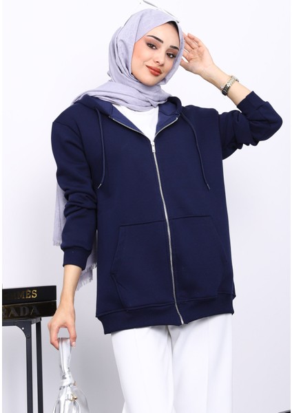 Lacivert Cepli Fermuarlı Üç İplik Şardonlu Hırka modelleri