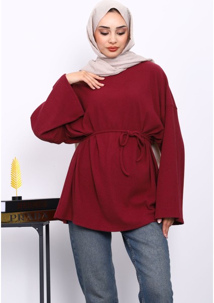 Mürdüm Bisiklet Yaka Bel Kuşaklı Tunik